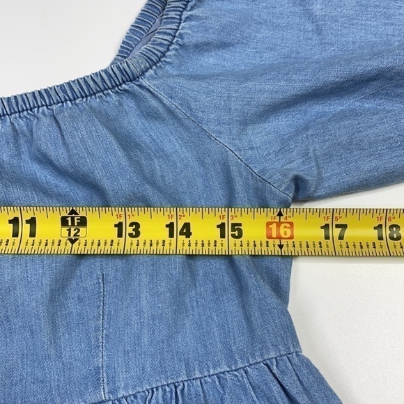 Zara Chambray Off The Shoulder Raw Hem Top - Picture 4 of 6